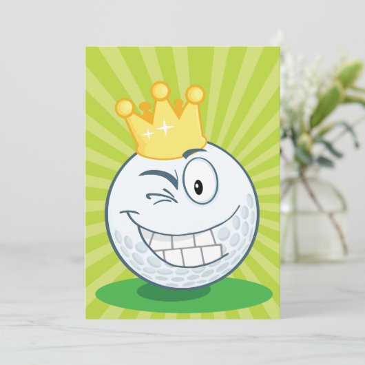 Grappige golfbal koning van het golfen kaart (Staand voorkant)