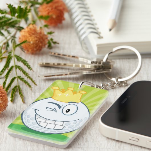 Grappige golfbal koning van het golfen sleutelhanger (Voorkant Rechts)