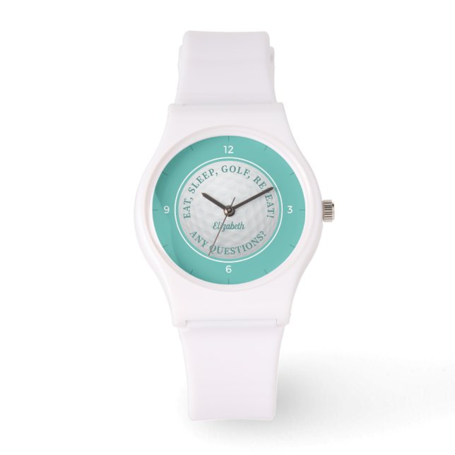 Grappige Golfcitaat Teal Gepersonaliseerde Naam Ca Horloge (Voorkant)