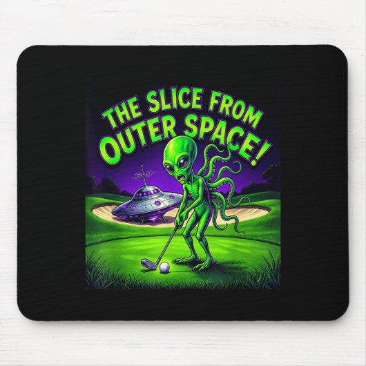 Grappige golfende alien de slice uit de ruimte muismat (Voorkant)
