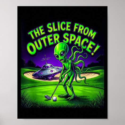 Grappige golfende alien de slice uit de ruimte poster (Voorkant)