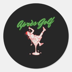 Grappige Golfer Apres Golf Retro Meisje Golfer in Ronde Sticker