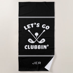 Grappige Golfer Humor Monogram Zwart Strandlaken