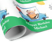 Grappige golfer op winkelwagen gepersonaliseerd ca cadeaupapier (Rol Hoek)