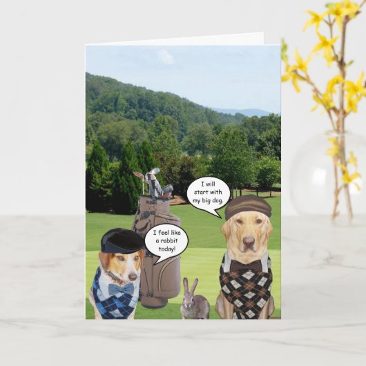 Grappige Golfer Verjaardag / Grappige hond Golfer Kaart (Gele Bloem)