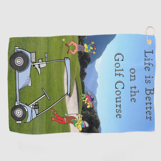 Grappige golfers en golfkar handdoek (Horizontaal)