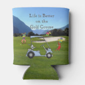 Grappige golfers en golfkar handdoek blikjeskoeler (Achterkant)
