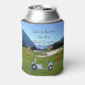 Grappige golfers en golfkar handdoek blikjeskoeler (Blikje Achterkant)