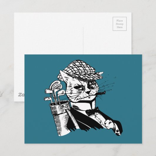 grappige golfing kat briefkaart (Voorkant / Achterkant)