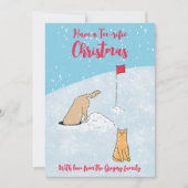 Grappige Golfkat Golden Retriever Cartoon Kerst Feestdagenkaart (Voorkant)