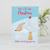 Grappige Golfkat Golden Retriever Cartoon Kerst Feestdagenkaart (Staand voorkant)