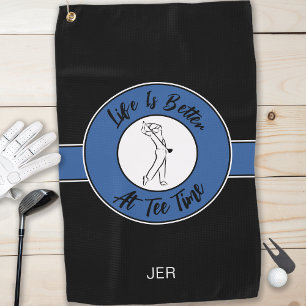 Grappige Golfspeler Tee Humor Sport Monogram Zwart Golfhanddoek