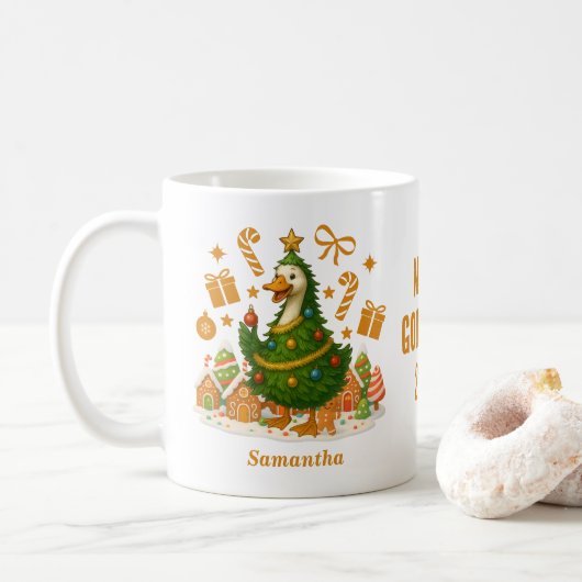 Grappige Goose kerstboom | Vakantie Koffiemok (Met donut)