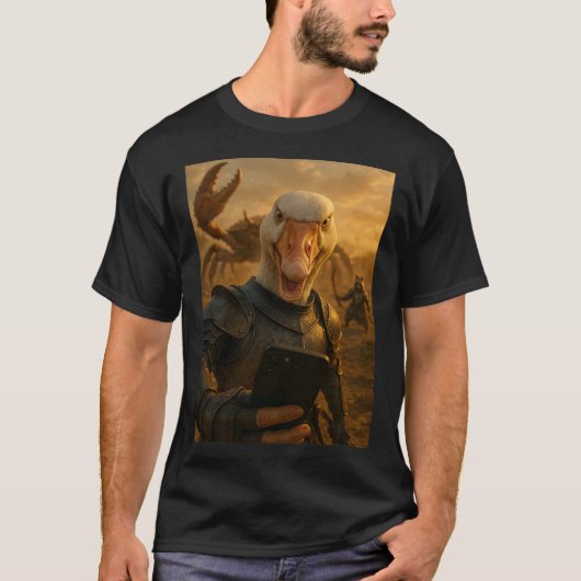 Grappige Goose Selfie Knight in Armor T-shirt (Voorkant)