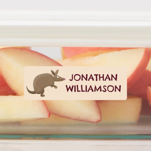 Grappige gordeldier blije cartoon gepersonaliseerd labels (Aangebracht)