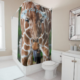 Grappige Gordijnenset met Giraffe “Poep je?” –  Douchegordijn