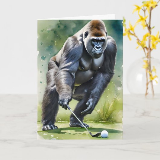 Grappige Gorilla die Golf speelt Lege Groet  Kaart (Gele Bloem)