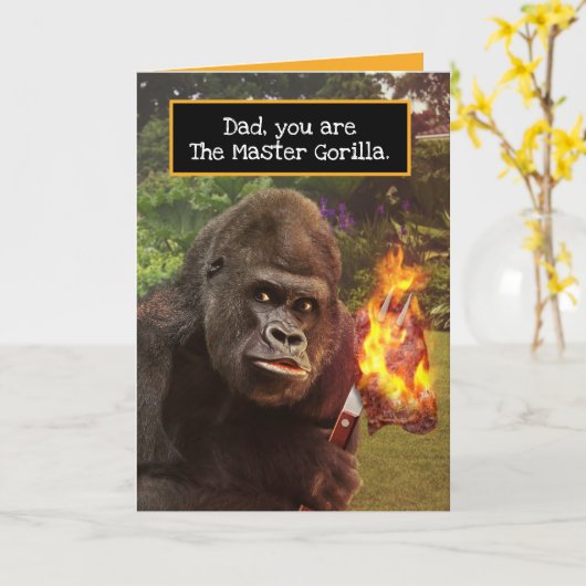 Grappige Gorilla Grill Meester Vaderdag Kaart (Gele Bloem)