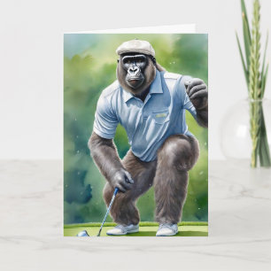 Grappige Gorilla in Bruine Hoed Blauwe Shirt Speel Kaart