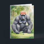 Grappige Gorilla in Rode Honkbalpet Speelt Golf  Kaart<br><div class="desc">Zijn volgende zet afwegend op deze lege wenskaart.</div>