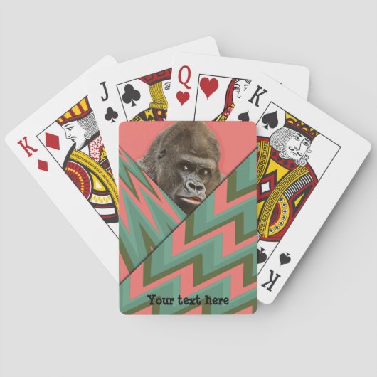 Grappige Gorilla Roze Groen Chevron Speelkaarten (Achterkant)