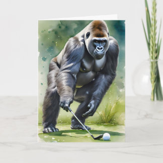 Grappige Gorilla Speelt Golf Lege Groet Kaart