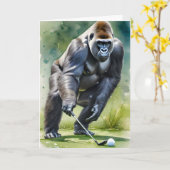 Grappige Gorilla Speelt Golf Lege Groet  Kaart (Gele Bloem)