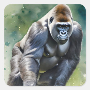 Grappige Gorilla Spelen Golf Vierkante Sticker
