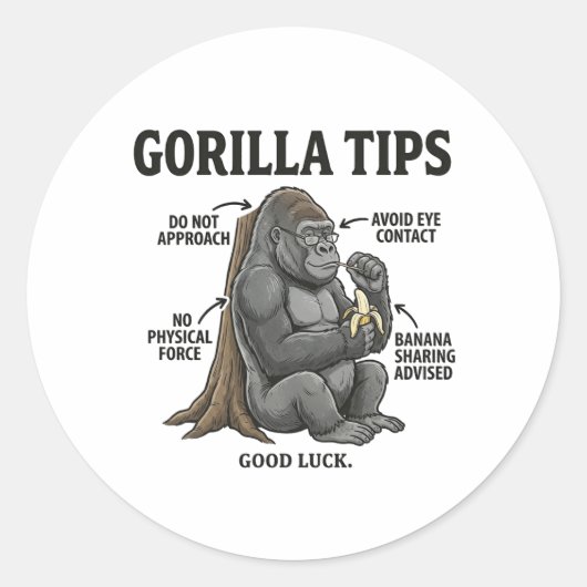 Grappige Gorilla Veiligheidstips Infographic Illus Ronde Sticker (Voorkant)