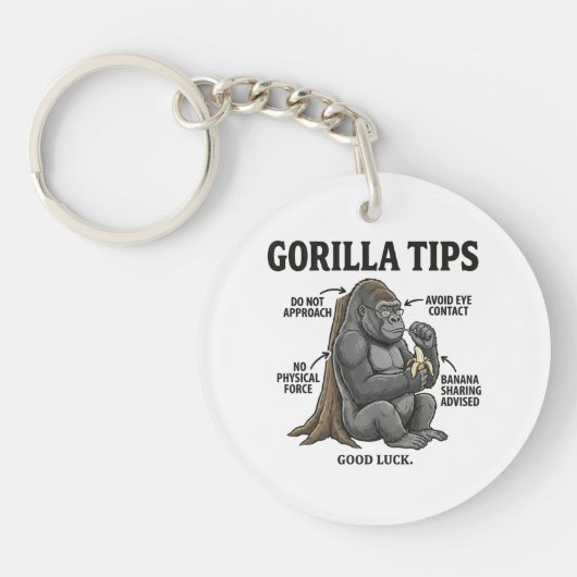 Grappige Gorilla Veiligheidstips Infographic Illus Sleutelhanger (Voorkant)