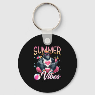 Grappige gorilla zwemmen float zomer vibes strand sleutelhanger