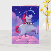 Grappige Gothic Punk Cartoon Eenhoorn op Wolken Kaart (Gele Bloem)