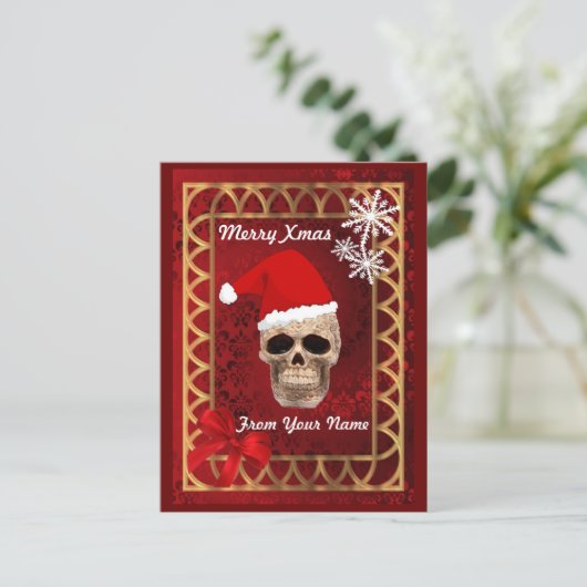 Grappige gotische schedel kerstman feestdagenkaart (Staand voorkant)