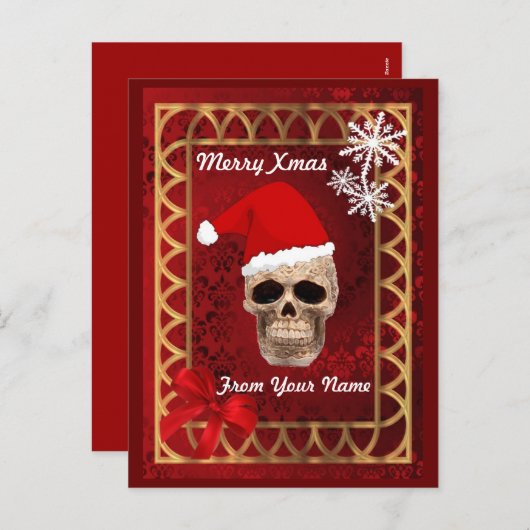 Grappige gotische schedel kerstman feestdagenkaart (Voorkant / Achterkant)
