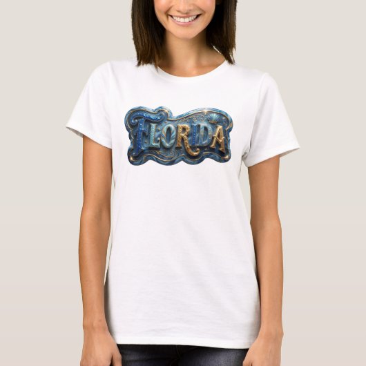 Grappige Goud FLORIDA Slogan T-shirt (Voorkant)