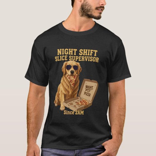 Grappige Goud Retriever Hond Eet Pizza Supervisor T-shirt (Voorkant)