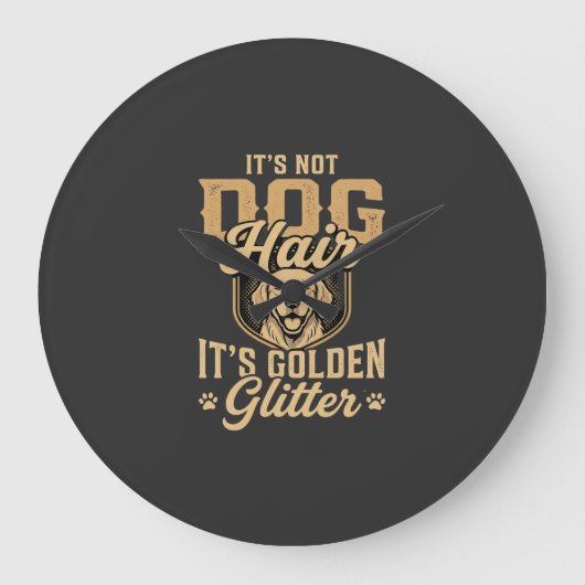 Grappige Goud Retriever Hond Haar Glitter Grote Klok (Voorkant)