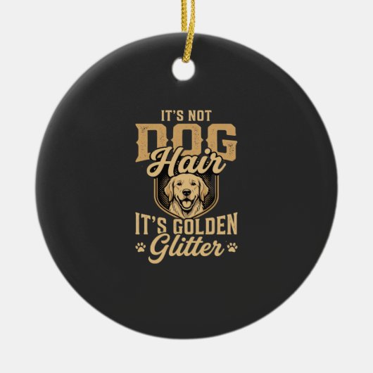 Grappige Goud Retriever Hond Haar Glitter Keramisch Ornament (Voorkant)