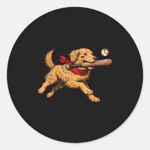 Grappige Goud Retriever Hond Speelt Honkbal Game D Ronde Sticker