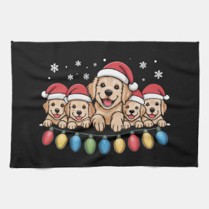 Grappige Goud Retriever Kerst Puppy Hond  Theedoek