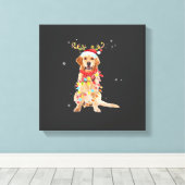 Grappige Goud Retriever Kerstboom Kerstman Rendier Canvas Afdruk (Insitu (Houten vloer))