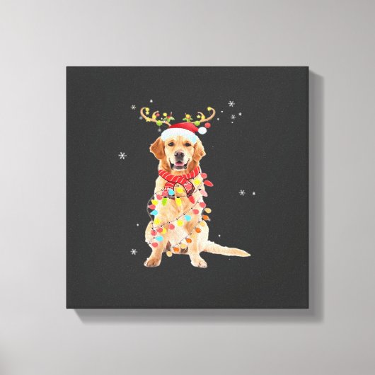 Grappige Goud Retriever Kerstboom Kerstman Rendier Canvas Afdruk (Voorkant)