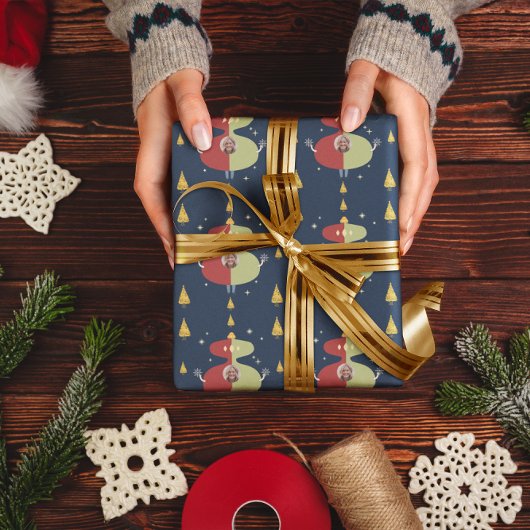 Grappige Gouden Boom Kerstmis Aangepaste Foto Vaka Cadeaupapier