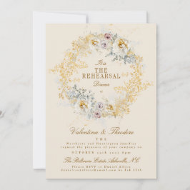 Grappige gouden botanische krans repetitie diner kaart