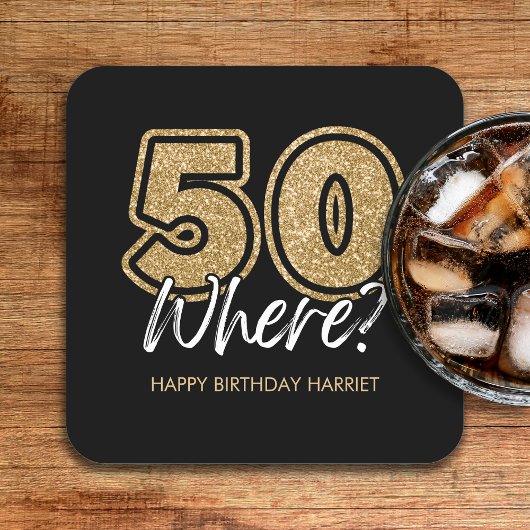 Grappige gouden glitter 50 Waar zwart 50e verjaard Kartonnen Onderzetters