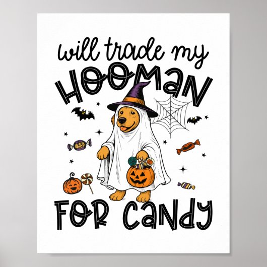 Grappige Gouden Hond Halloween Ghost Spooky Poster (Voorkant)