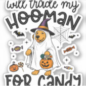 Grappige Gouden Hond Halloween Ghost Spooky Sticker (Voorkant)