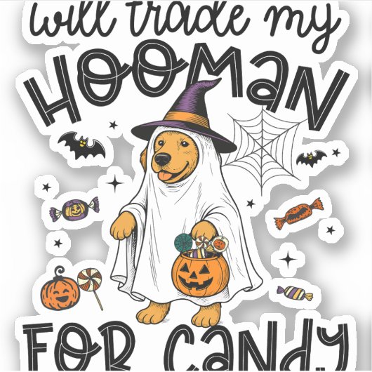 Grappige Gouden Hond Halloween Ghost Spooky Sticker (Voorkant)