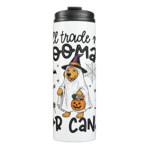 Grappige Gouden Hond Halloween Ghost Spooky Thermosbeker