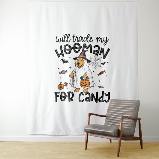 Grappige Gouden Hond Halloween Ghost Spooky Wandkleed (In situ)